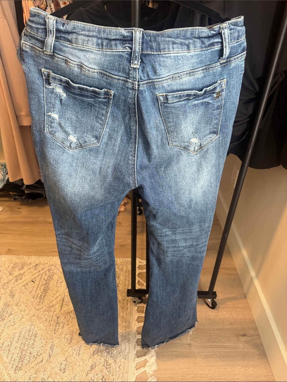 Distressed Mid-Blue Men’s Ripped Jeans - Picture 2 of 4